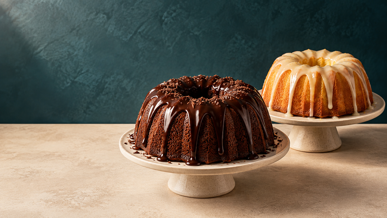 Dois bolos caseirinhos gourmet, um de chocolate e outro com cobertura branca
